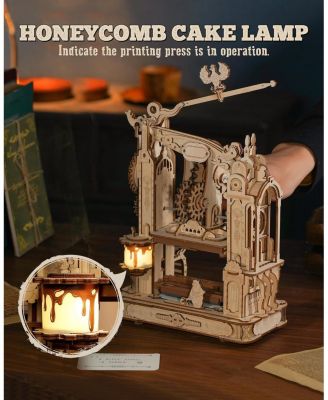 Printing Press Wooden Puzzle, 3D Puzzles for Adults and Teens, Mechanical Wooden Model to Build, Toy House Warming Birthday