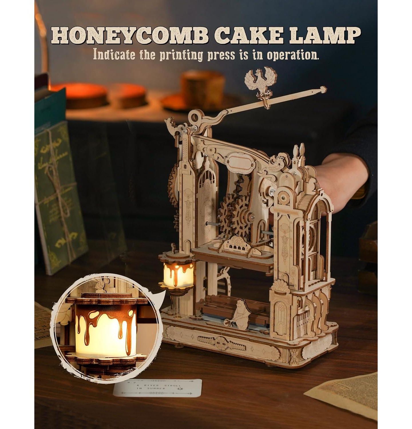 Детские конструкторы Robotime Printing Press 303-Piece 3D Wooden Mechanical Puzzle, от 14 лет, цвет: Бежевый — фото 5