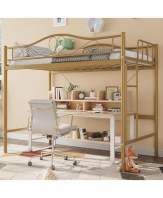 Loft Bed Twin Size, 400 Lbs Heavy Duty Metal Twin Loft Bed with Ladder & Safety Guardrail, Space-Saving, Noise Free, No Box Spring Needed