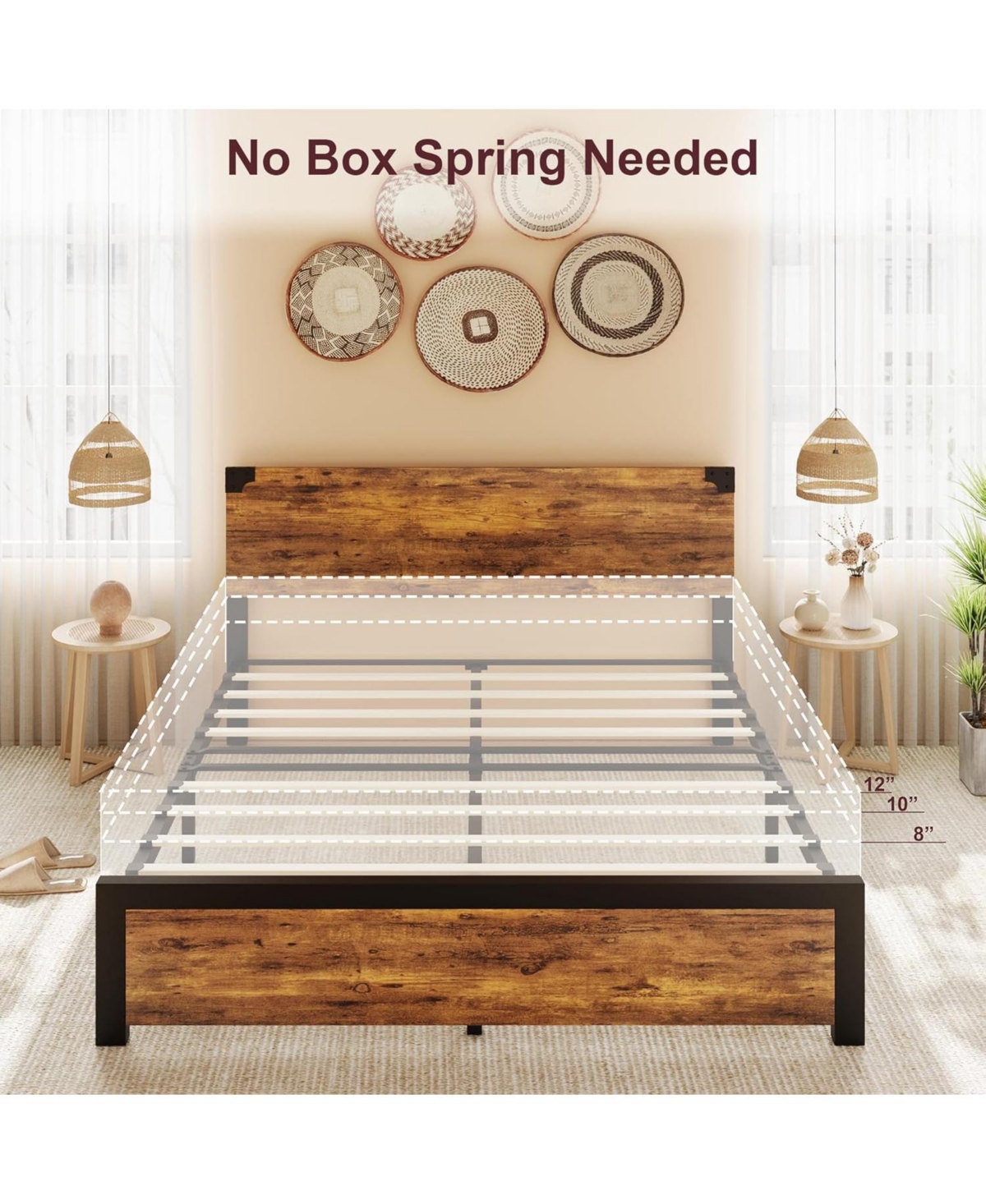gaomon Bed Frame with Wooden Headboard – Features a Platform Design with Under-Bed Storage and Metal Legs. Noise-Free Operation, Easy Assembly