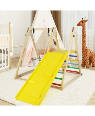 4-in-1 Indoor Jungle Gym with Baby Swing and Climbing Ramp for Toddlers