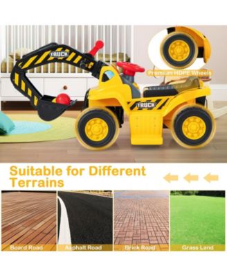 6V Kids Ride On Excavator Fun Digger with Folding Basketball Hoop