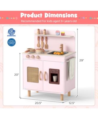 Wooden Pretend Kitchen Playset with Realistic Ice Maker, Fun Interactive Toy