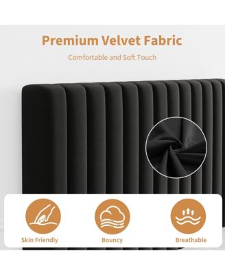 Twin Upholstered Platform Velvet Bed Frame with Headboard, Strong Wooden Slats Support