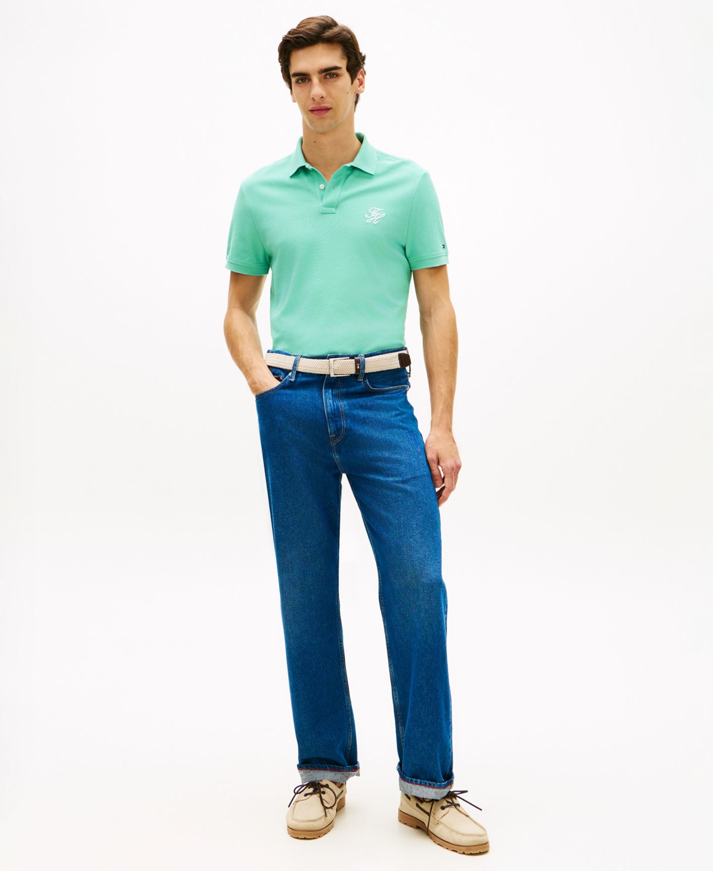 Мужское поло Tommy Hilfiger Classic-Fit Embroidered Script Logo Polo Shirt, цвет: Аквамариновый — фото 2