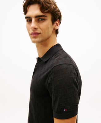 Men's Short-Sleeve Pointelle Pattern Polo Shirt