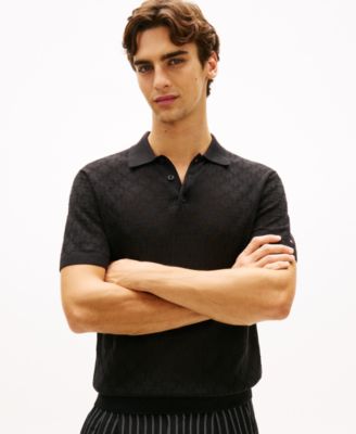 Men's Short-Sleeve Pointelle Pattern Polo Shirt