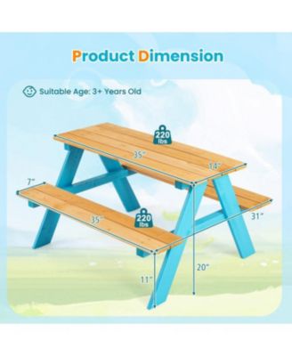 Kids Wooden Picnic Table with Benches for Indoor and Outdoor