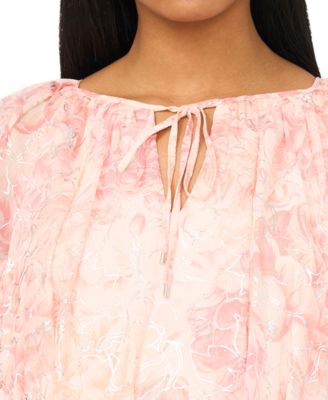 Petite Printed Long-Sleeve Round Neck Dress