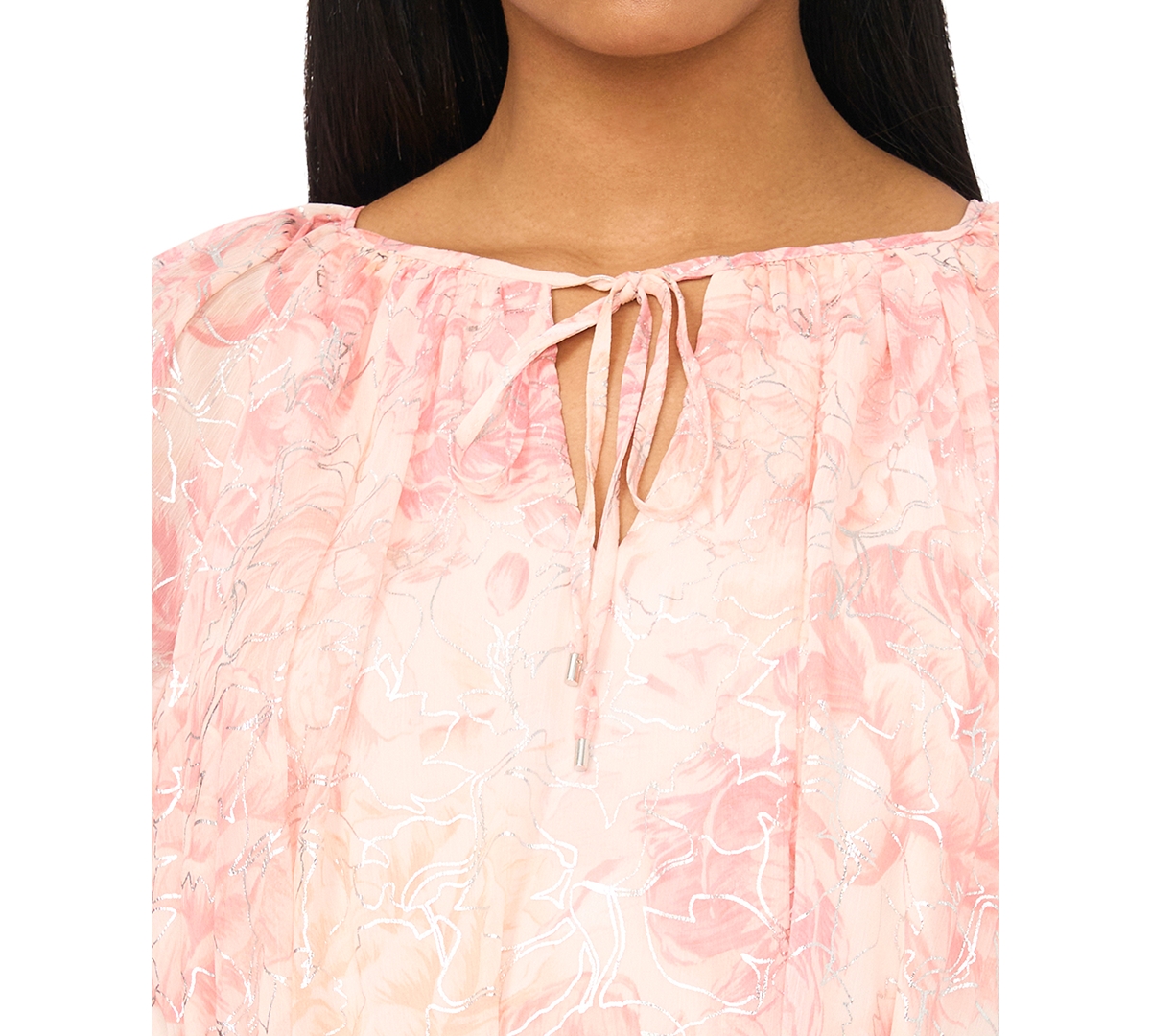 Msk Petite Printed Long-Sleeve Round Neck Dress