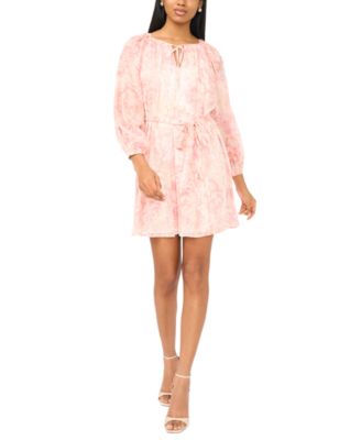 Petite Printed Long-Sleeve Round Neck Dress