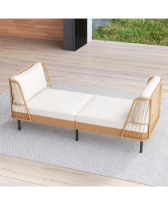 Patio Rattan Daybed Loveseat with Comfortable Seat and Back Cushions