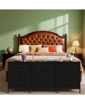 8 Drawer Fabric Dresser TV Stand with Wooden Top, Metal Frame Storage Chest, Wide Closet Organizer for Bedroom Living Room Hallway