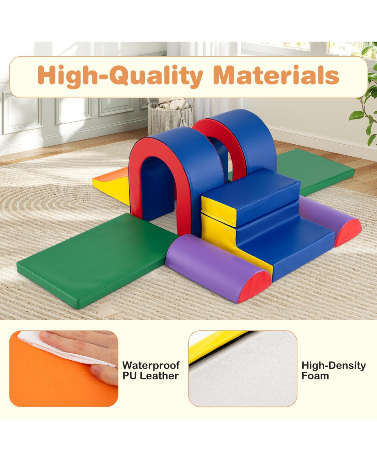Mecale 10-Pc. Soft Pu Leather Foam Climbing Blocks Play Gym