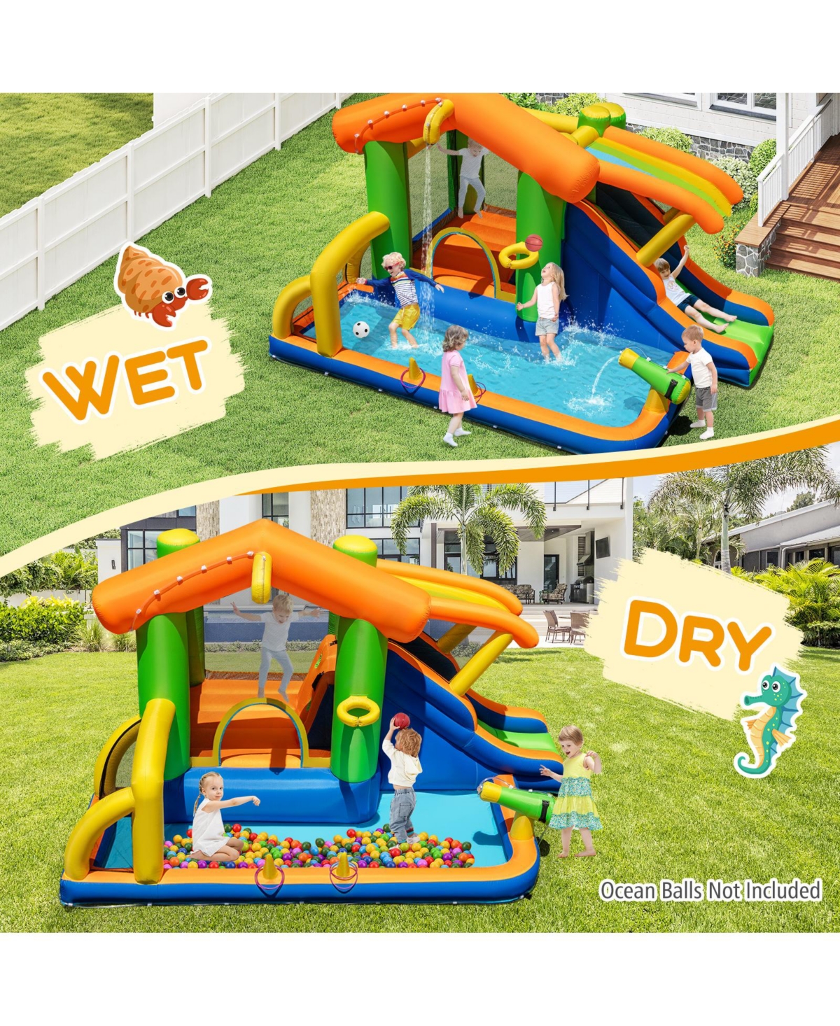 Mecale Inflatable Bounce House Water Park with Slide, 480W Blower Included