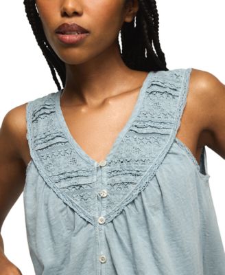 Women's Lace Yoke V-Neck Top