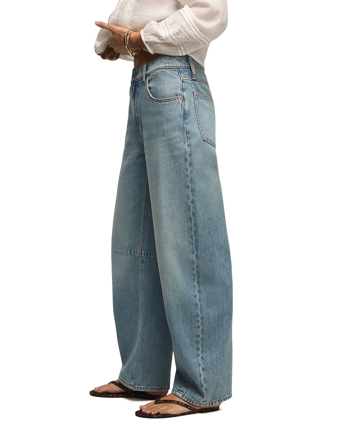 Lucky Brand Women's Cotton Barrel Wide-Leg Mid-Rise Jeans view 3 — MAYCSS fashion products