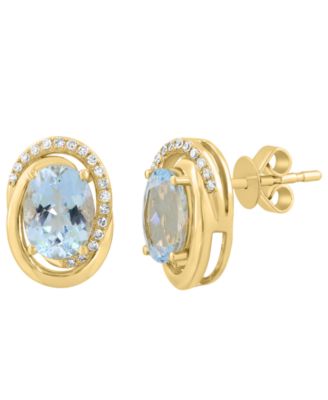 Aquamarine (2-1/10 ct. t.w.) and Diamond (1/8 ct. t.w.) Stud Earrings in 14k Yellow Gold