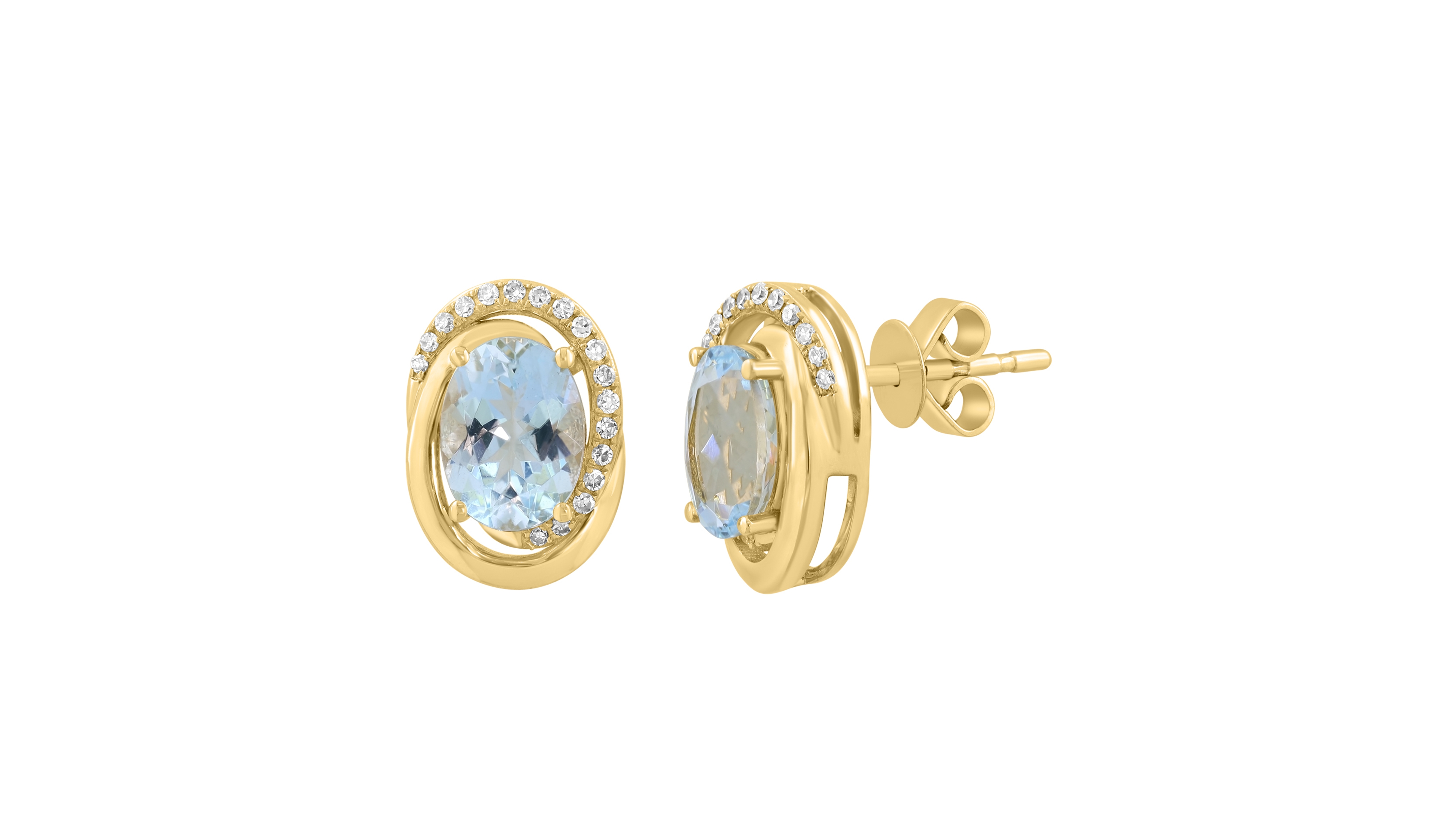Effy Collection Aquamarine (2-1/10 ct. t.w.) and Diamond (1/8 ct. t.w.) Stud Earrings in 14k Yellow Gold