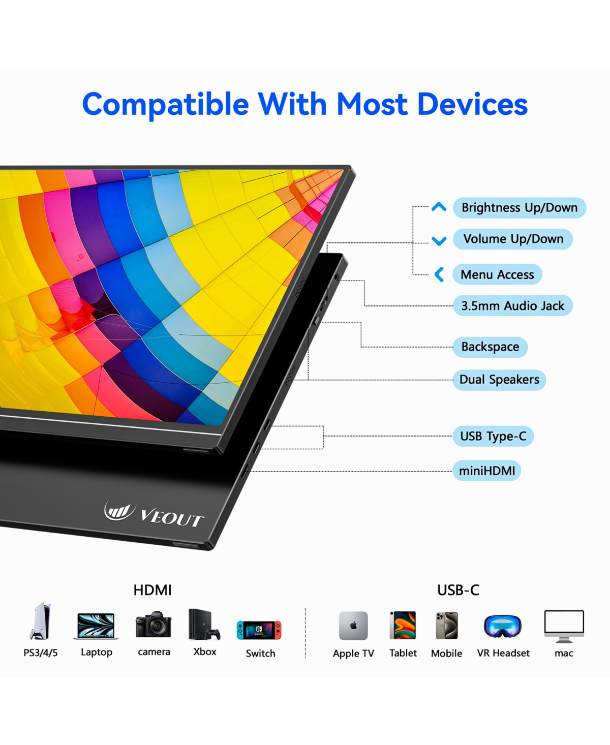 Zachvo Ltmate 16" Portable 1920×1200P Ips Monitor, Usb-c & Hdmi, 0.3" Ultra-Slim, with Kickstand for Travel & Office