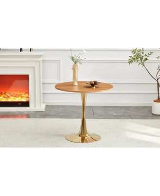 31.5" Faux-Wood Thickened-Top Metal-Pedestal Round Dining Table