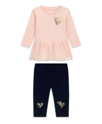 Baby Girls' Long-Sleeve Top and Knit Denim Pant, 2-Piece Set