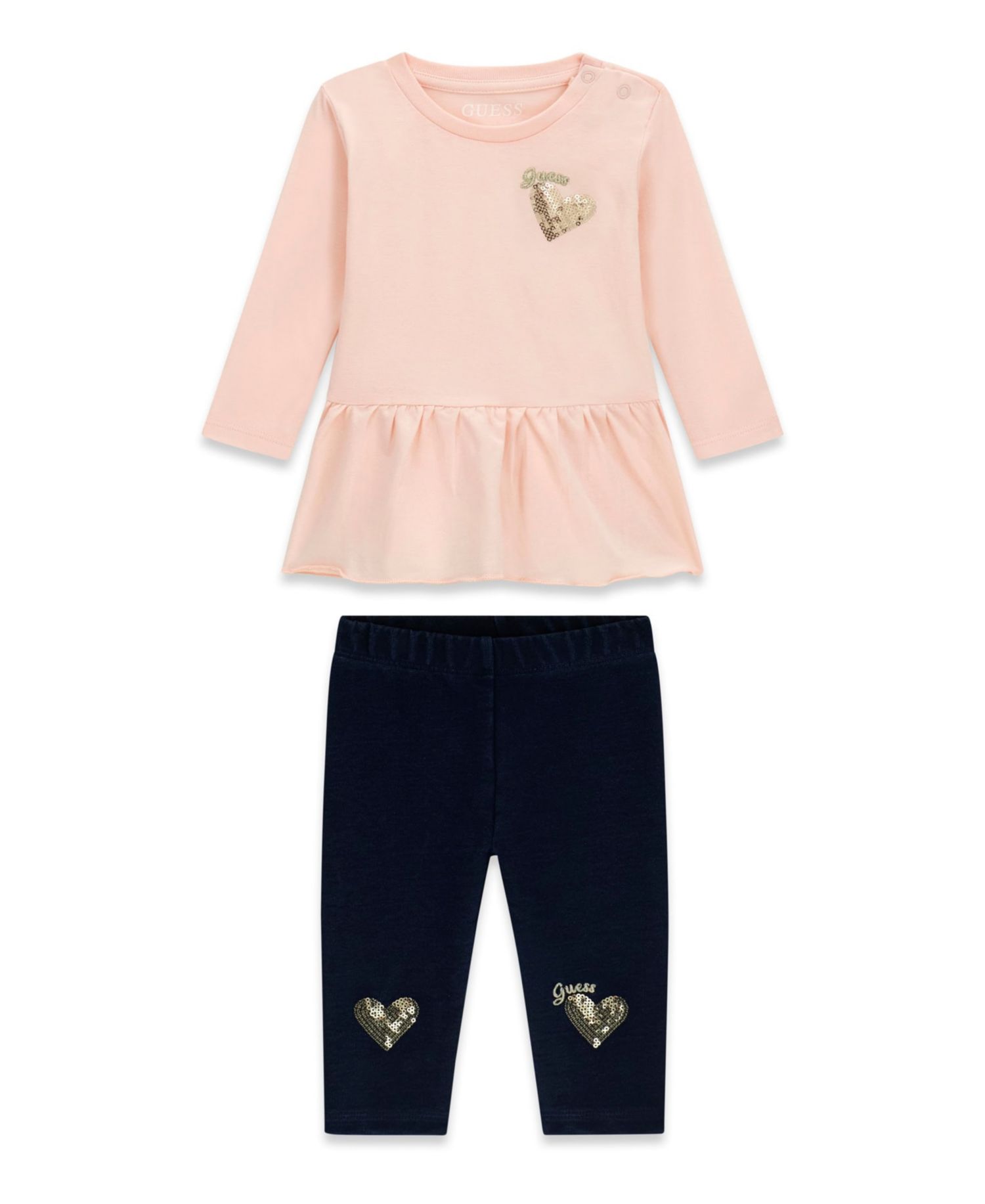 Baby Girls' Long-Sleeve Top and Knit Denim Pant, 2-Piece Set
