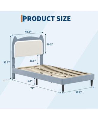 Twin Size Bed Frame with Cat Headboard, Twin Platform Bed Frame with GRB LED Lights & Strong Wood Slats Support, Noise Free