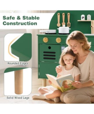 Play Kitchen for Kids, Wooden Kitchen Playset with Stove, Faucet, Sink, Microwave & Oven