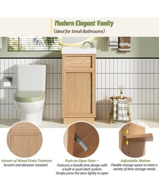 15.75" Bathroom Vanity with Resin Sink, MDF Cabinet, Adjustable Shelf and Push to Open Reversible Door