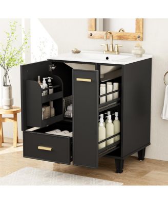 24" Bathroom Vanity with Ceramic Sink, Deep Drawer and Pull Out Basket