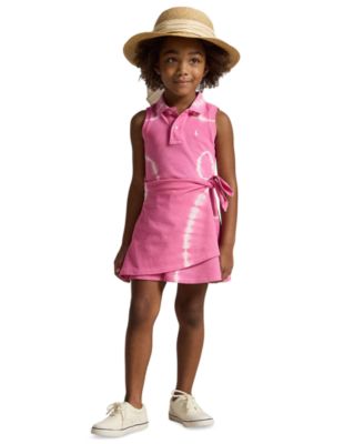 Girls' 2T-6X Tie-Dye Faux-Wrap Mesh Polo Dress