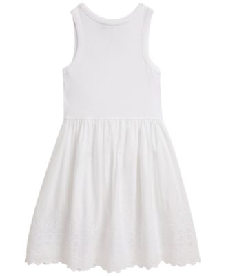 Girls' 2T-6X Eyelet-Skirt Ribbed Cotton Dress