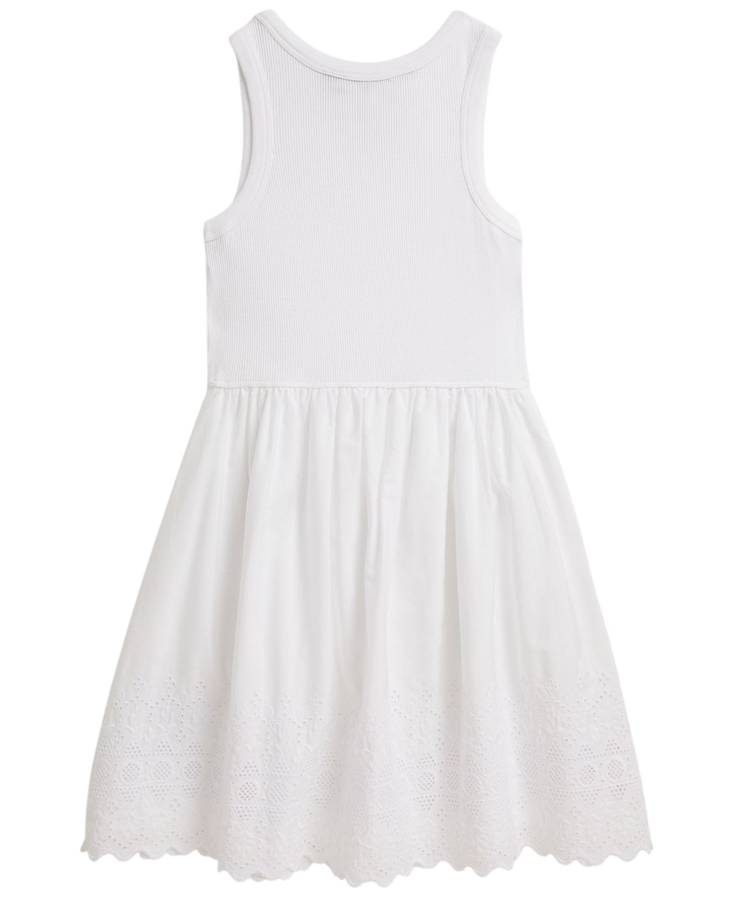 Платье Polo Ralph Lauren Eyelet-Skirt Ribbed Cotton Dress для девочек, цвет: Белый — фото 2