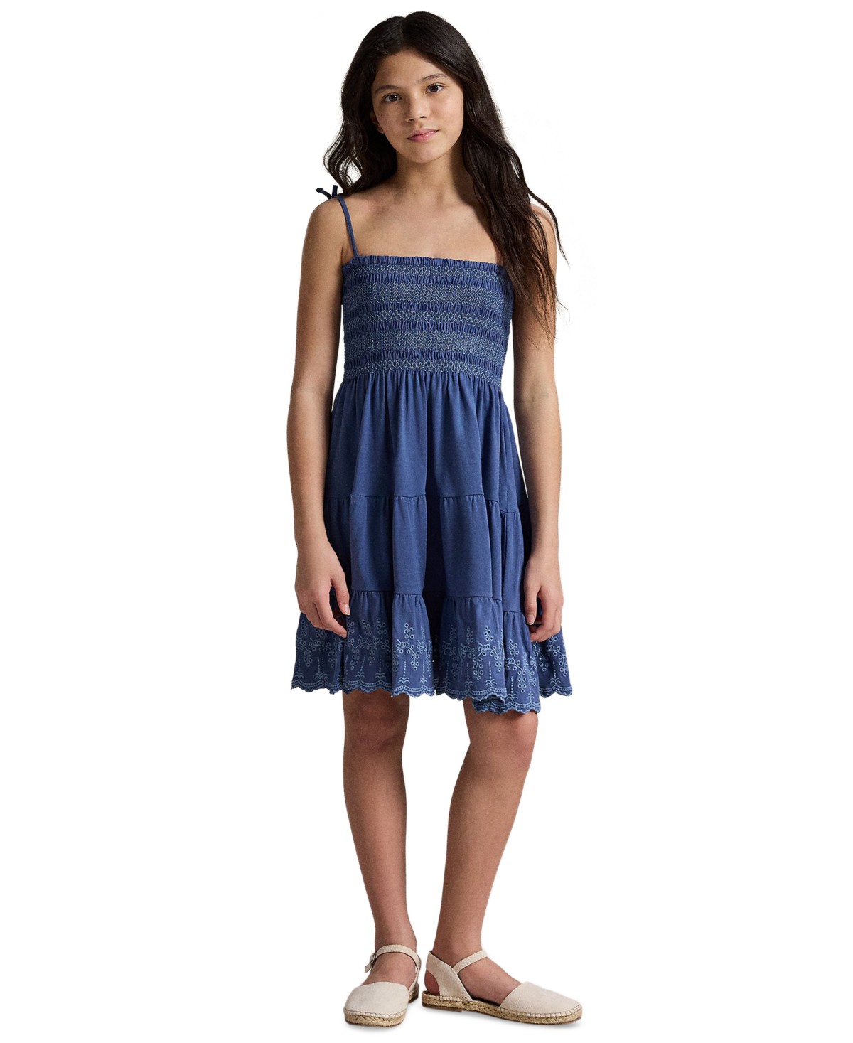 Детские Polo Ralph Lauren Girls' 7-16 Smocked Eyelet Cotton Jersey Dress — фото 1