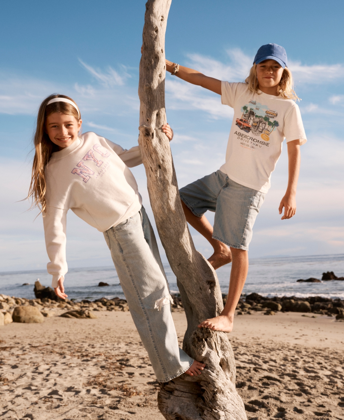 abercrombie kids Girls' High-Rise Destroyed Lace Jeans