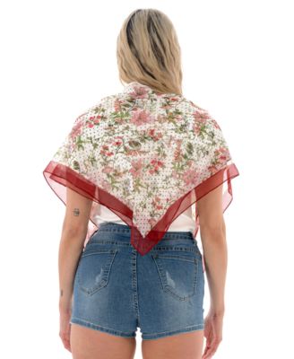 Satin Floral Polka Dot Square Scarf