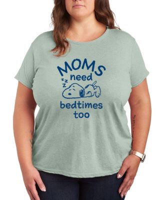 Plus Size Peanuts Moms Need Bedtimes Too Snoopy Short-Sleeve Graphic T-Shirt