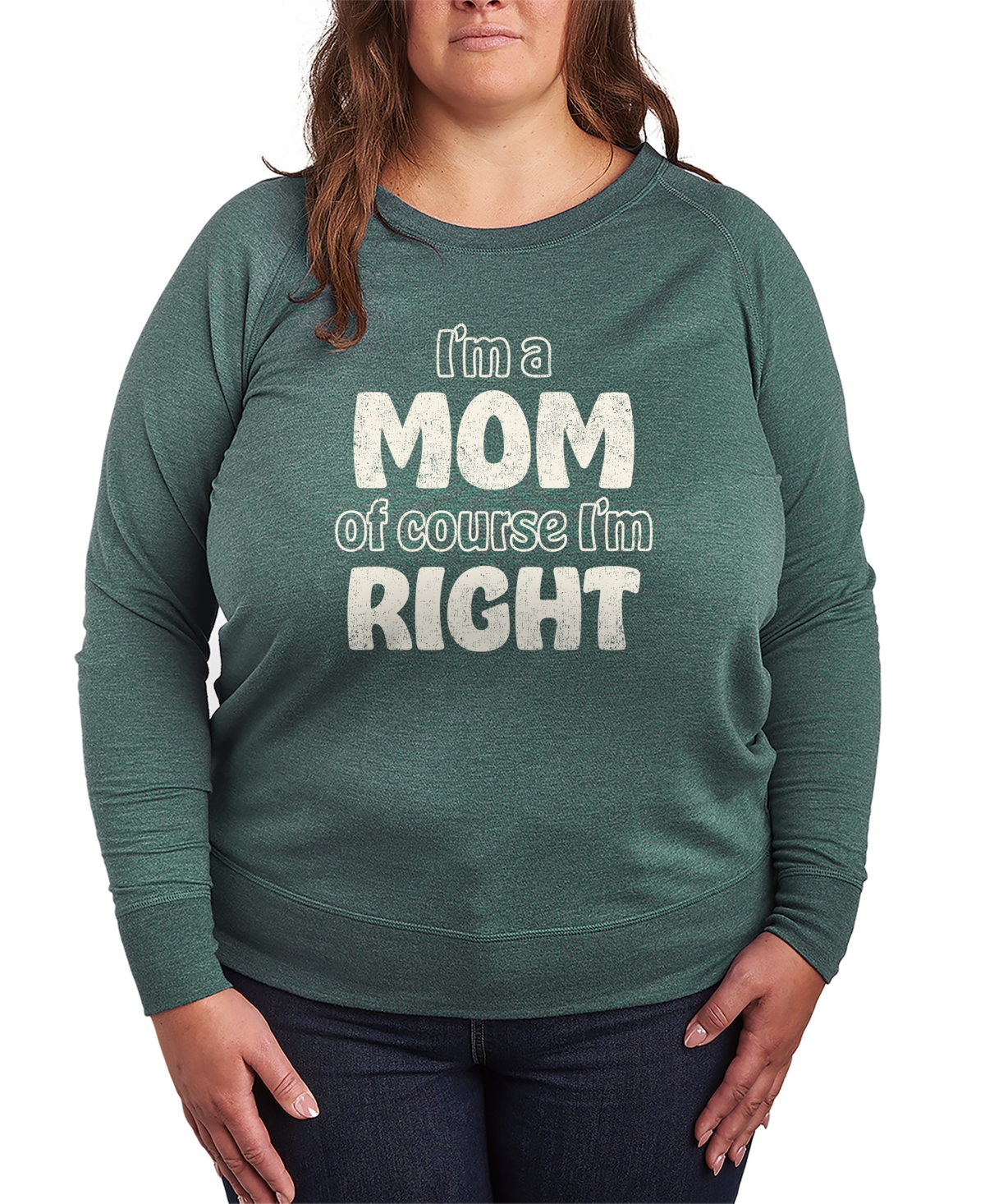 Hybrid Apparel Plus Size Instant Message Mom Of Course I'm Right French Terry Long-Sleeve T-Shirt - Heather Juniper