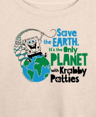 Plus Size Square Pants Save The Earth French Terry Long-Sleeve T-Shirt