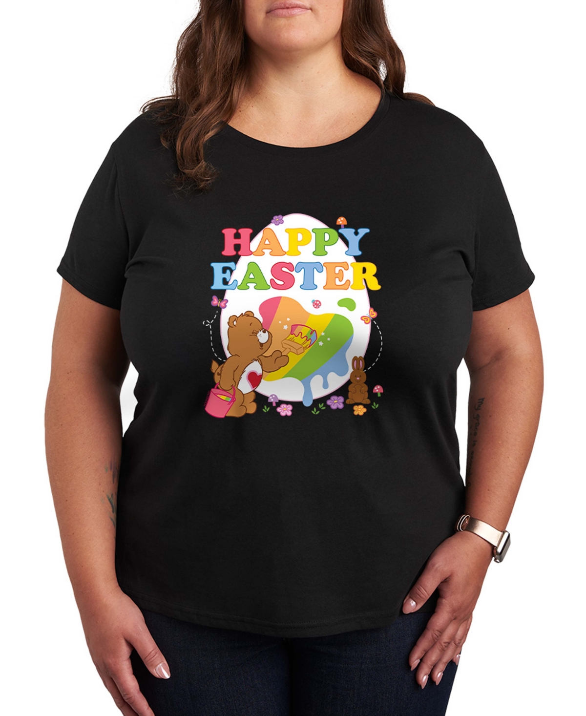 Hybrid Apparel Plus Size Care Bears Happy Easter Egg Short-Sleeve Graphic T-Shirt - Black