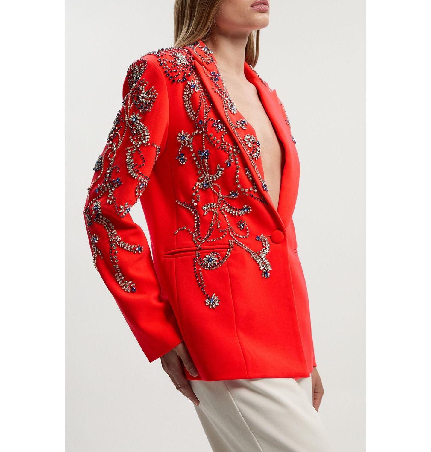 Женский пиджак Karen Millen Embellished Single Breasted Blazer, цвет: Красный — фото 8