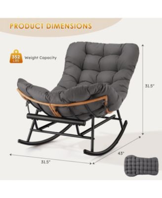 2PCS Papasan Rocking Chair with Foot Rest, Oversized Papasan Chair with Thick Removable Cushion and Metal Frame