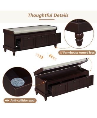Shoe Bench - Fluted Entryway Storage Bench with Cushion, 3 Drawers and Hidden Compartment for Hallway, Living Room
