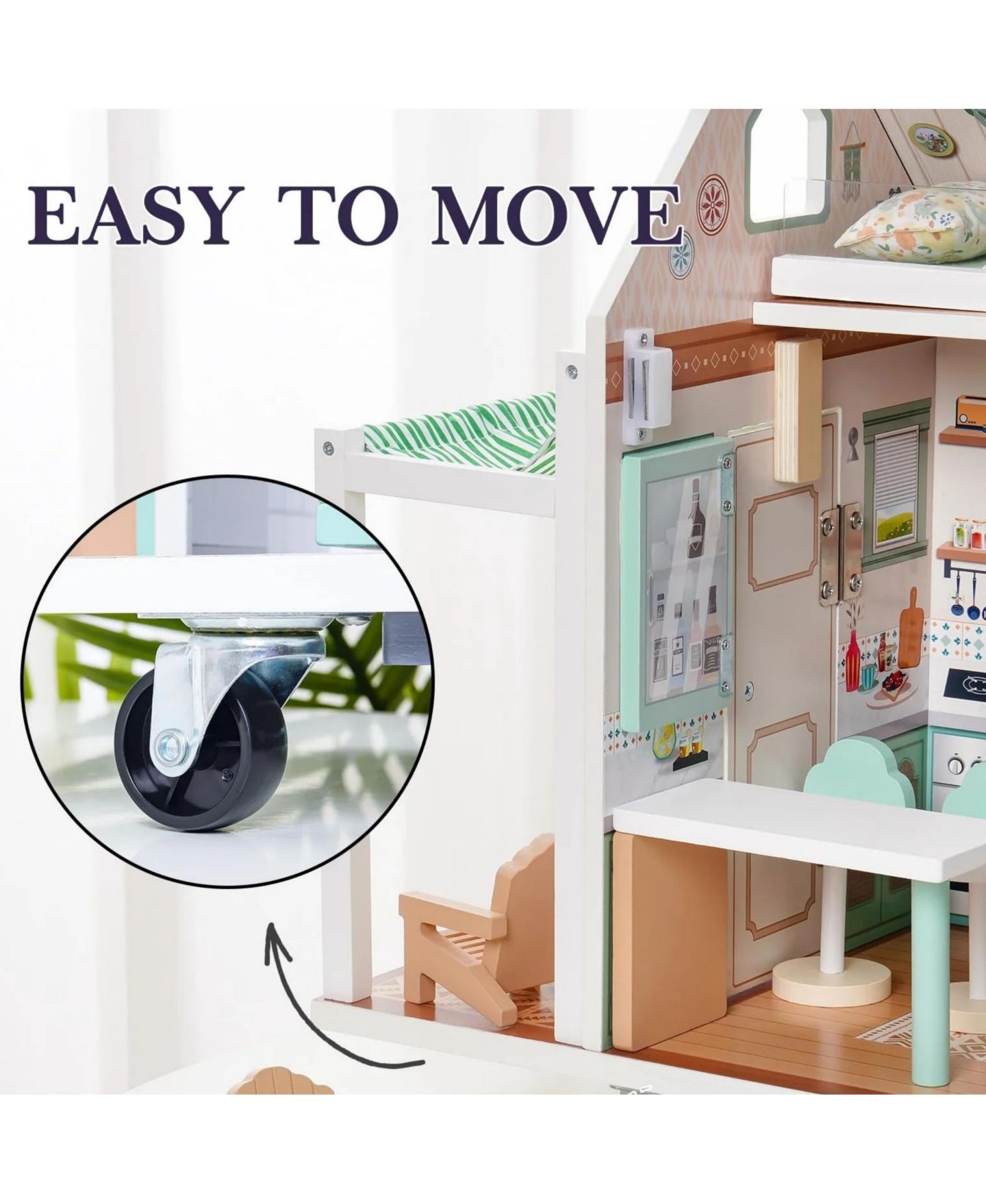 Аксессуары для кукол Robotime Two-Story Camper Van Dollhouse with Wheels and Multiple Rooms, Ages 5+, цвет: Белый — фото 4