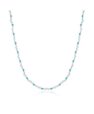  Enamel Heart Link Necklace Sterling Silver