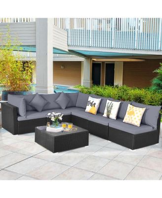 7PCS Patio Wicker Sofa Set Sectional Conversation Furniture Set Garden