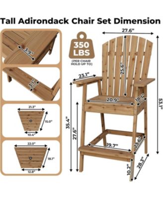 Outdoor Tall Adirondack Barstools with Connecting Tray, HDPE Patio High Back Chairs