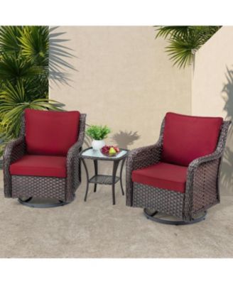 3 Piece Outdoor Wicker Patio Set with 360° Swivel Rocking Chairs and Armored Glass Side Table”