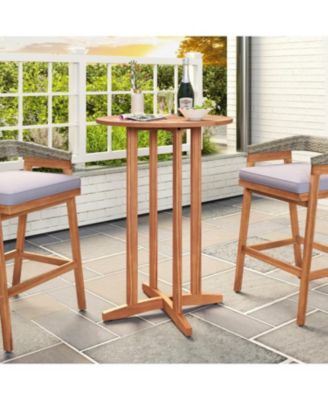 39 Inch Patio Acacia Wood Bar Height Table with Slatted Design